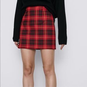 Zara Check Plaid Red Mini Skirt